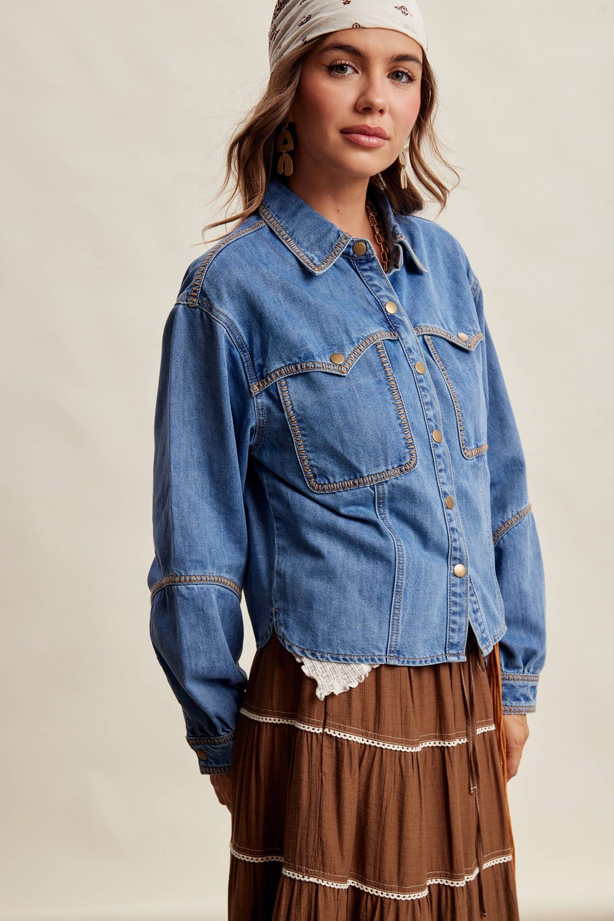 Western Stitch Denim Shirt LJ0281: Washed Cobalt / Contemporary / XL