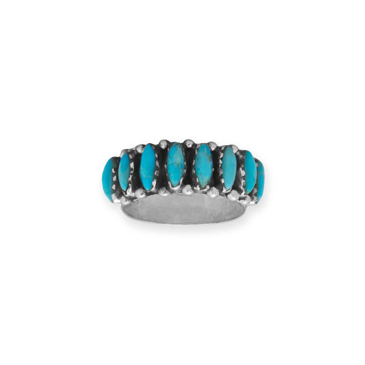 Handmade Oxidized Marquise Turquoise Wide Band Ring: 8