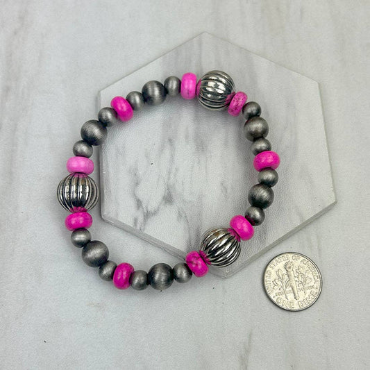 BR250308-03           Silver Navajo pearl with orange color roundel turquoise stone beads strength Bracelet (Copy)