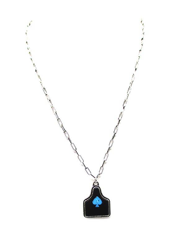 Western Black Spade Cattle Tag Necklace