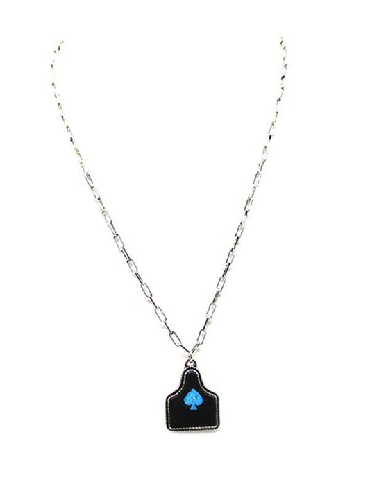 Western Black Spade Cattle Tag Necklace