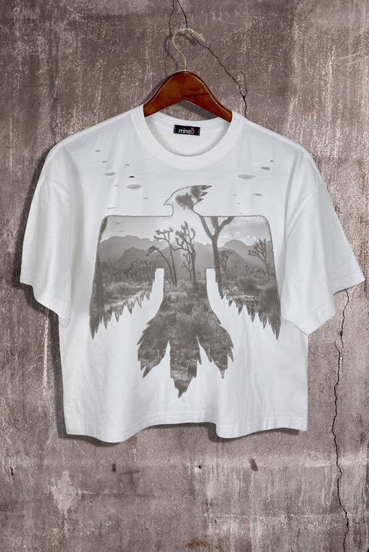 Die Cut Thunderbird Graphic Crop Tee: Ivory / M