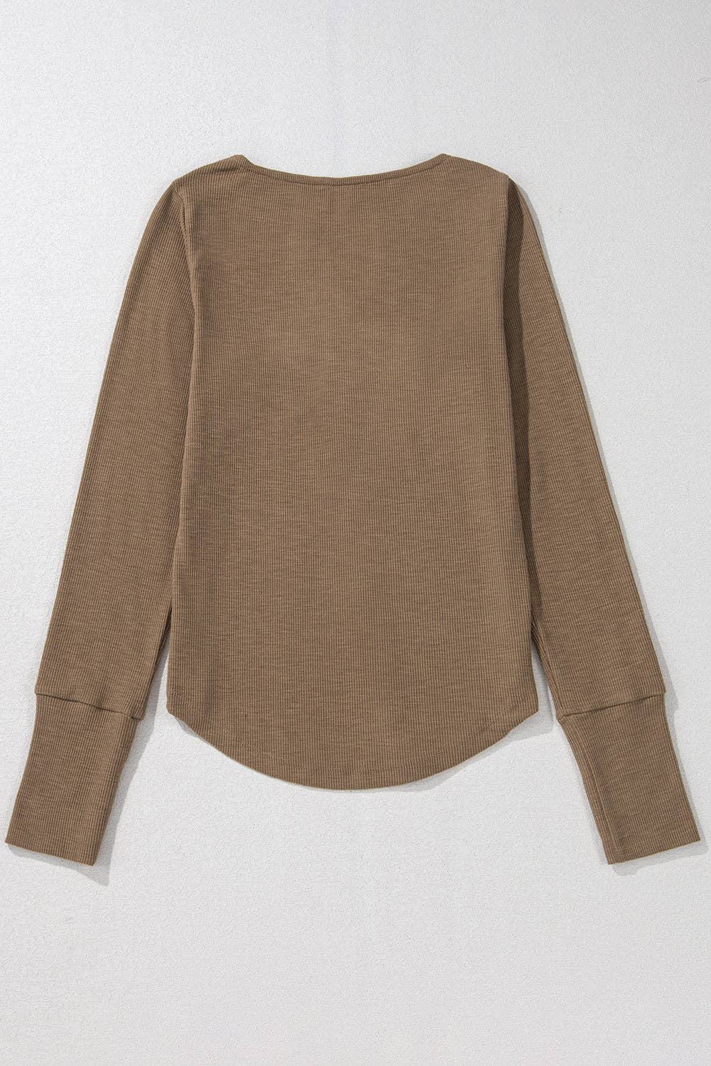 Lace Trim Ribbed Long Sleeve Top: Chestnut / L