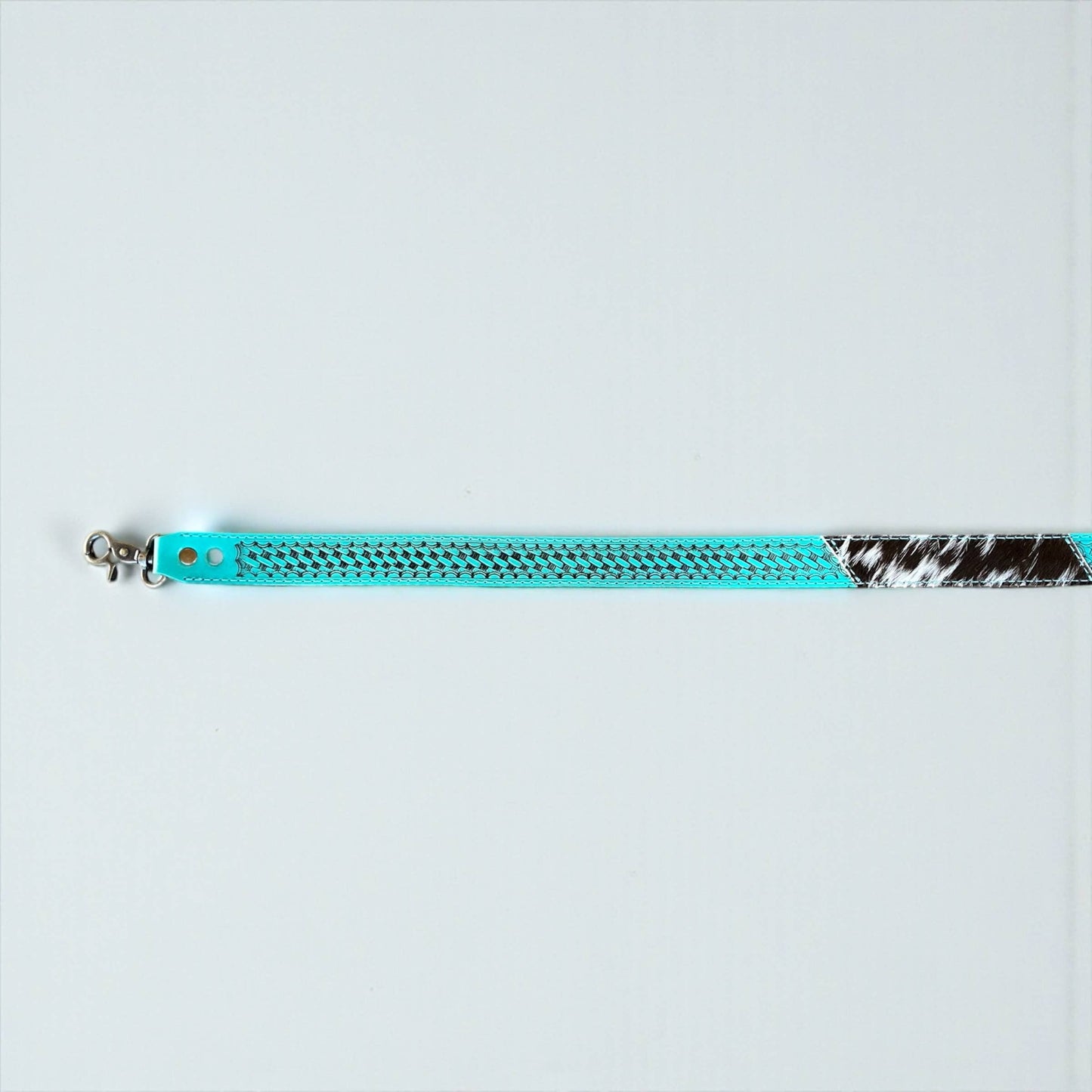 Turquoise tooled leather & cowhide bag strap 