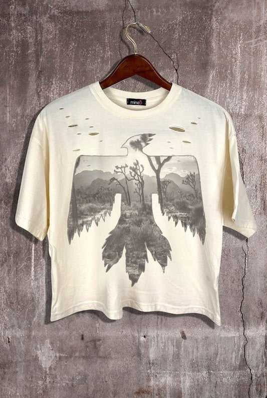 Die Cut Thunderbird Graphic Crop Tee: Ivory