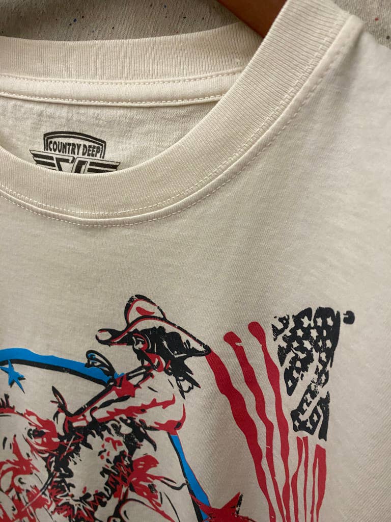 American Cowboy vintage relaxed Crop T-shirt  : Medium Natural
