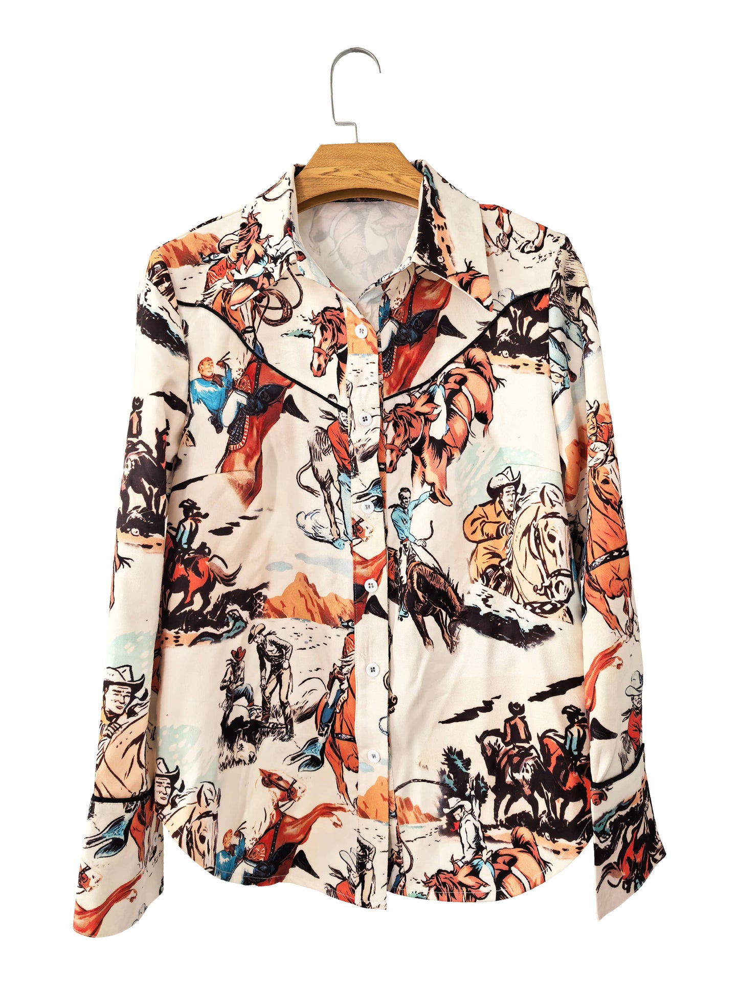 Button Up Western Cowgirl Graphic Shirt Top: Rodeo / XL