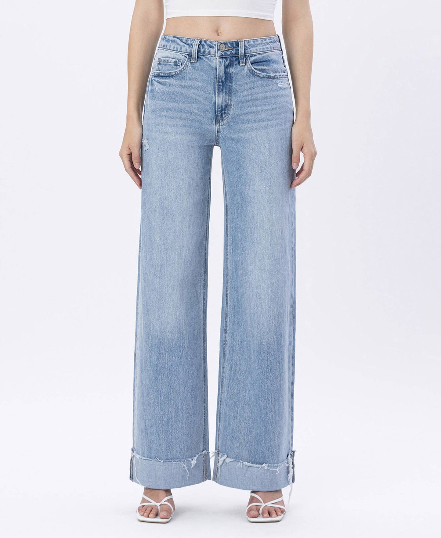 SUPER HIGH RISE CUFFED BAGGY WIDE LEG JEANS T6512: JUBILANT / 29