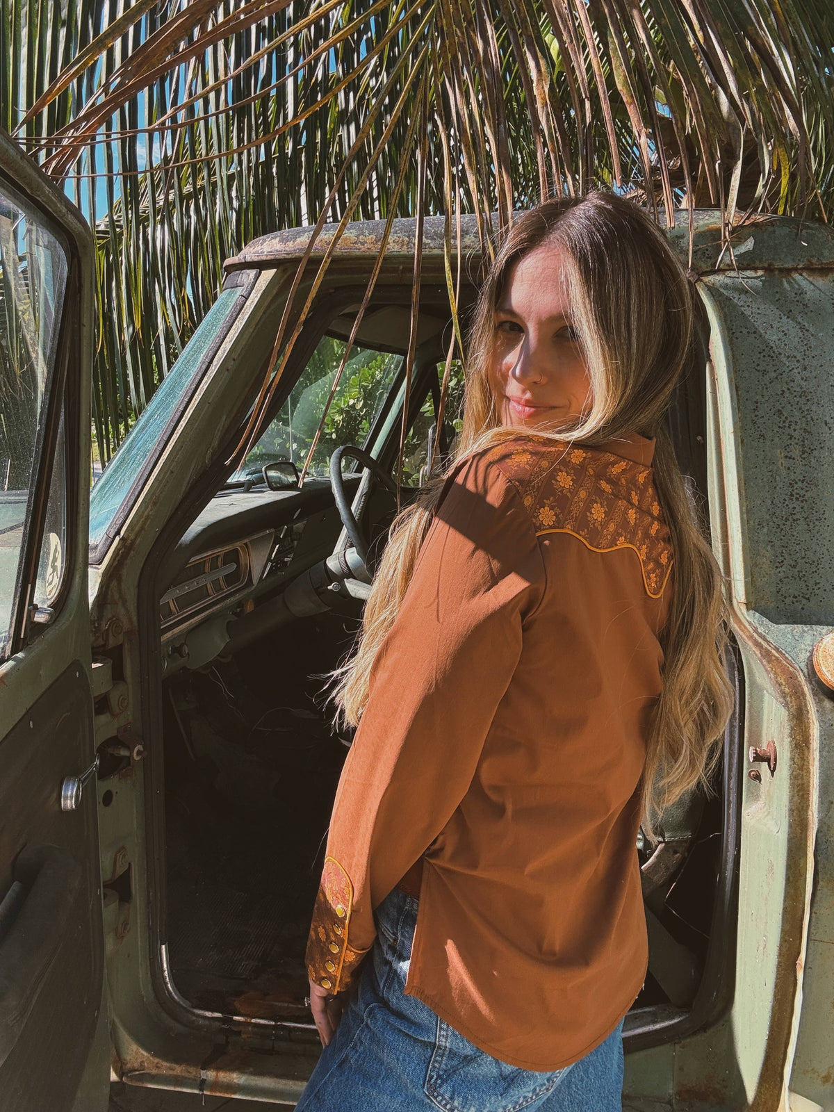 John Wayne Western Pearl Snap Button Up Top In Rust : L