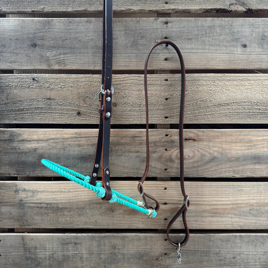 Seafoam Single Rope Noseband Lariat with Leather Hanger #HAN105