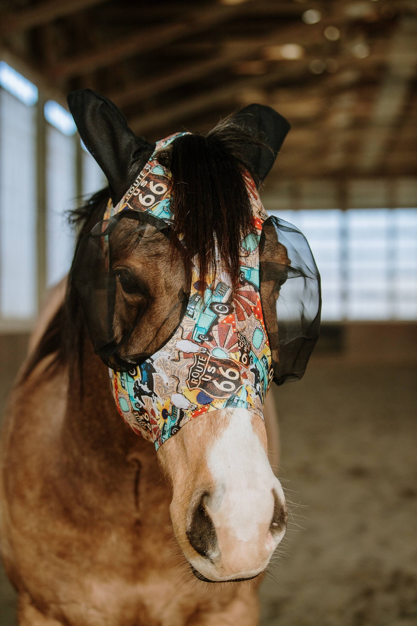 Lycra Fly Mask: Teal Aztec Leopard / Horse
