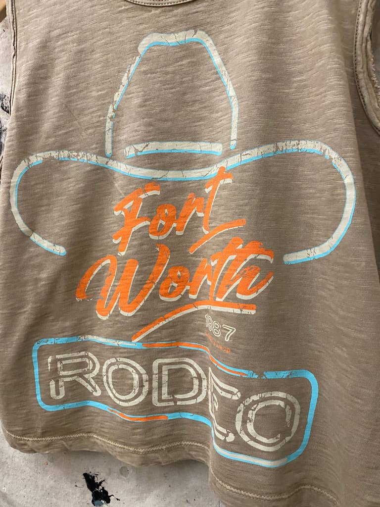 Fort Worth Rodeo 1987 vintage Muscle Crop Top : Medium Faded Brown