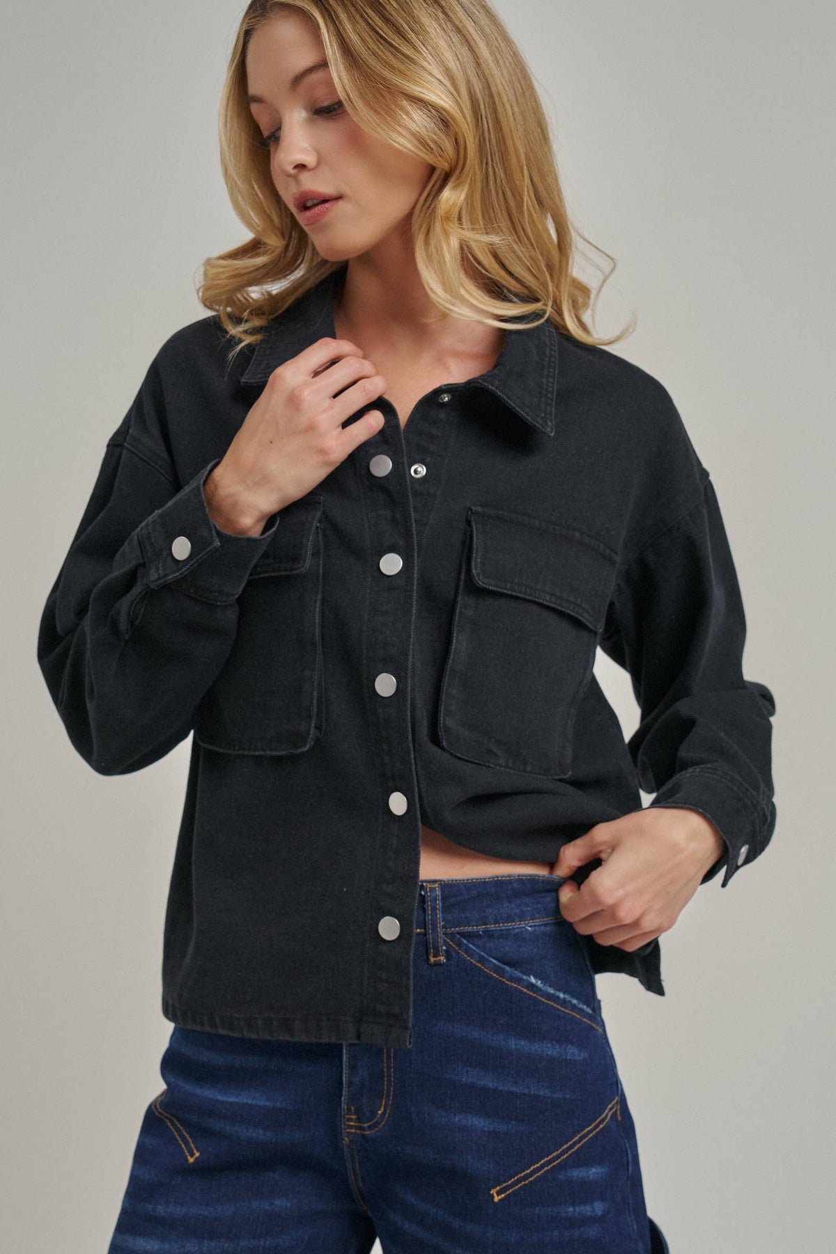 VINTAGE WASHED WESTERN INSPIRED SHACKET _JLT00321-03: VINTAGE TAUPE / S-M-L(2-2-2)