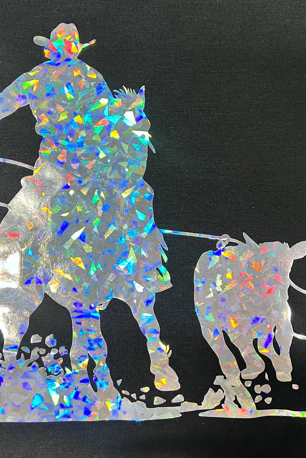 Laser Western Cowboy Graphic Crewneck Tee: Black / L