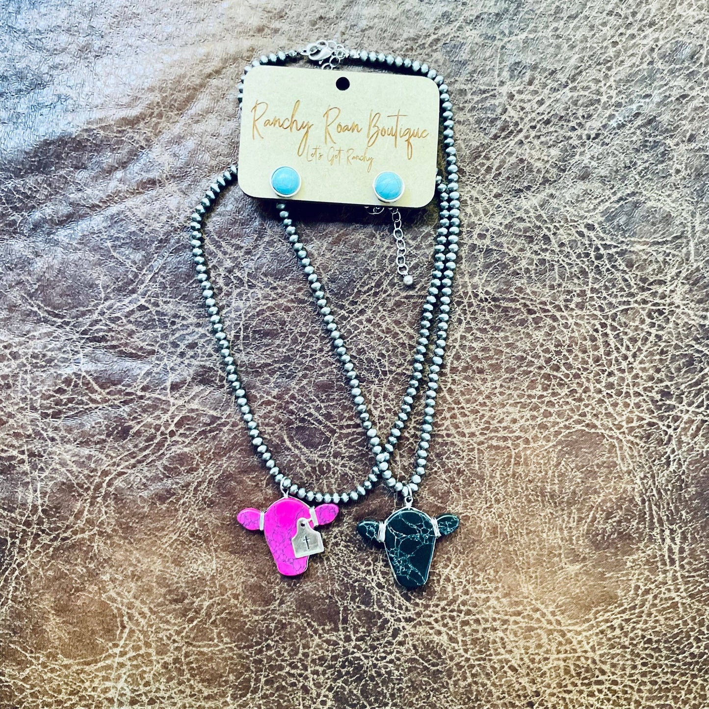 Natural Cow Head Pendant Western Cattle Brand Necklace