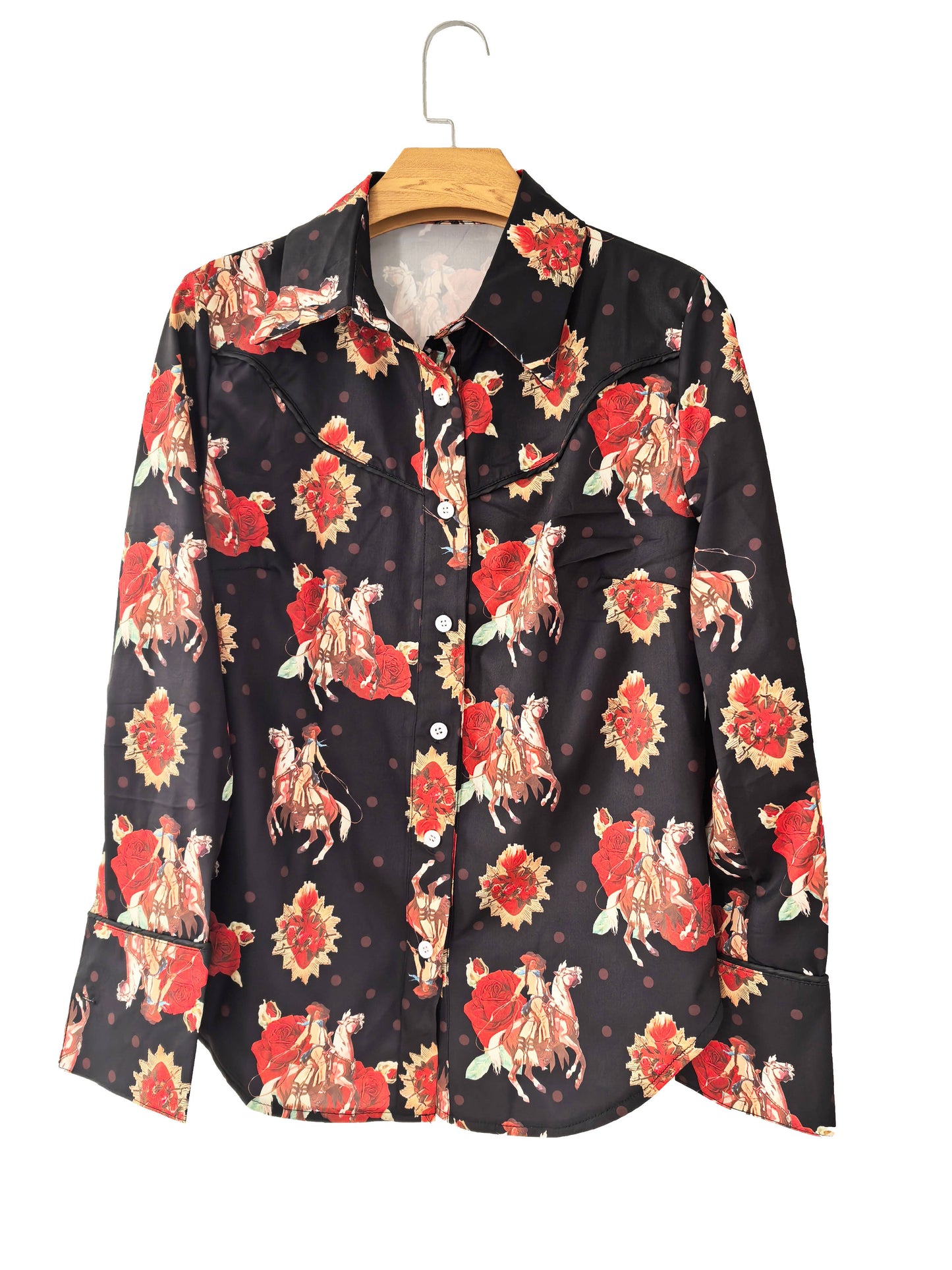 Button Up Western Cowgirl Graphic Shirt Top: Rodeo / M