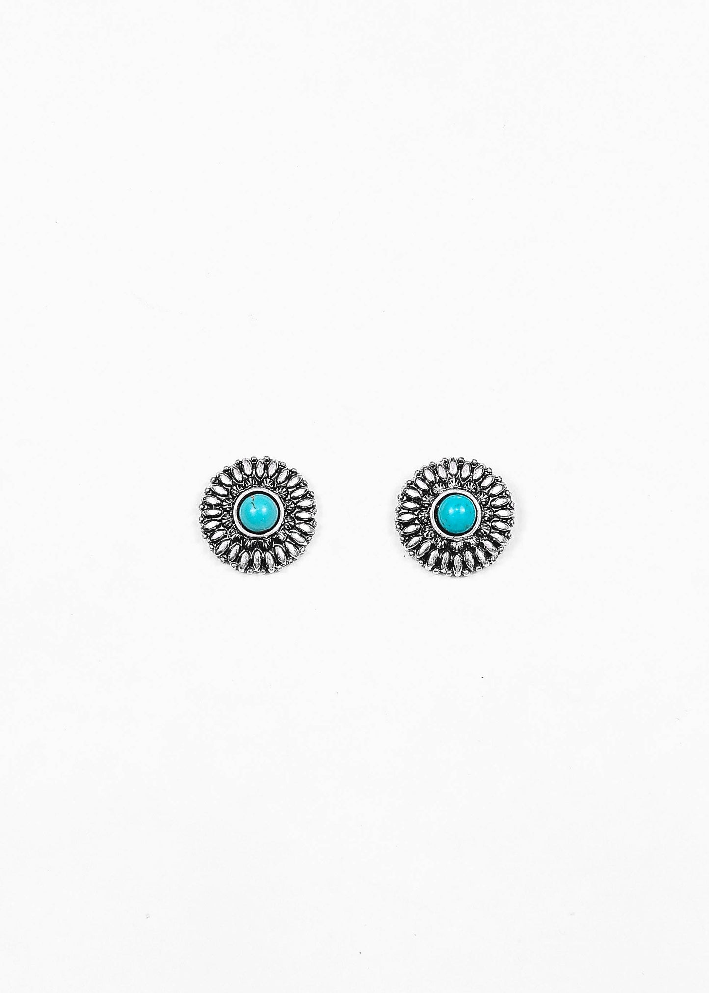 .75" Silver Flower Stud Earring with Turquoise Accent