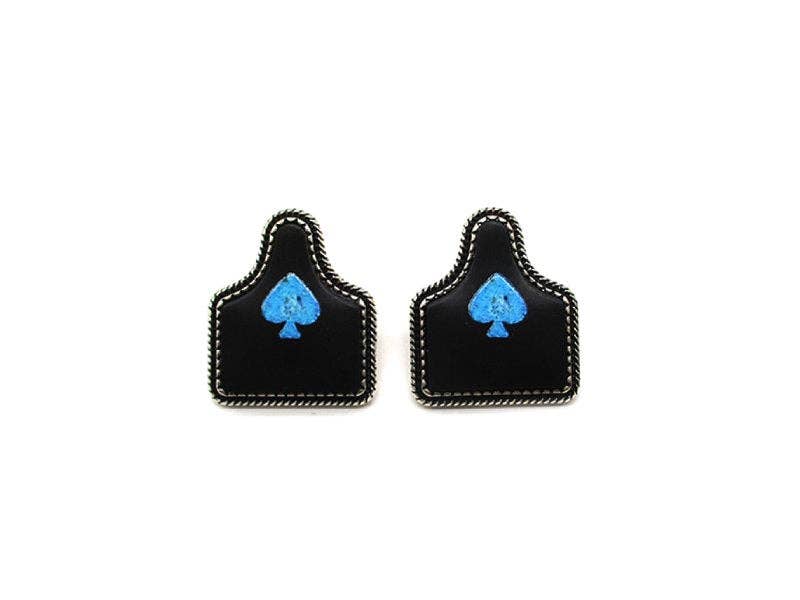 Western Black Cattle Tag Spade Post Earring