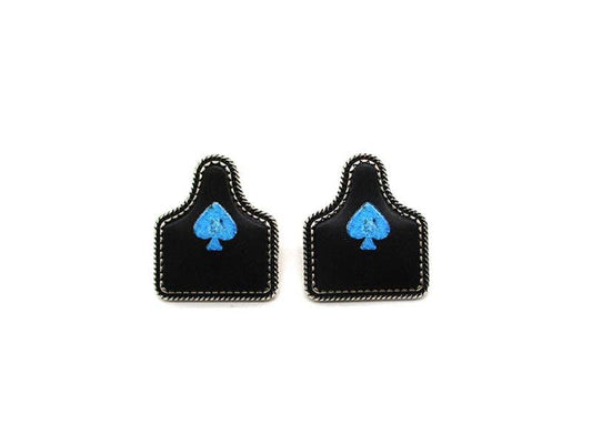 Western Black Cattle Tag Spade Post Earring