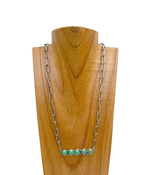 NKY241130-01-BLACK                      Silver metal chain with green turquoise stone bar Necklace: Green