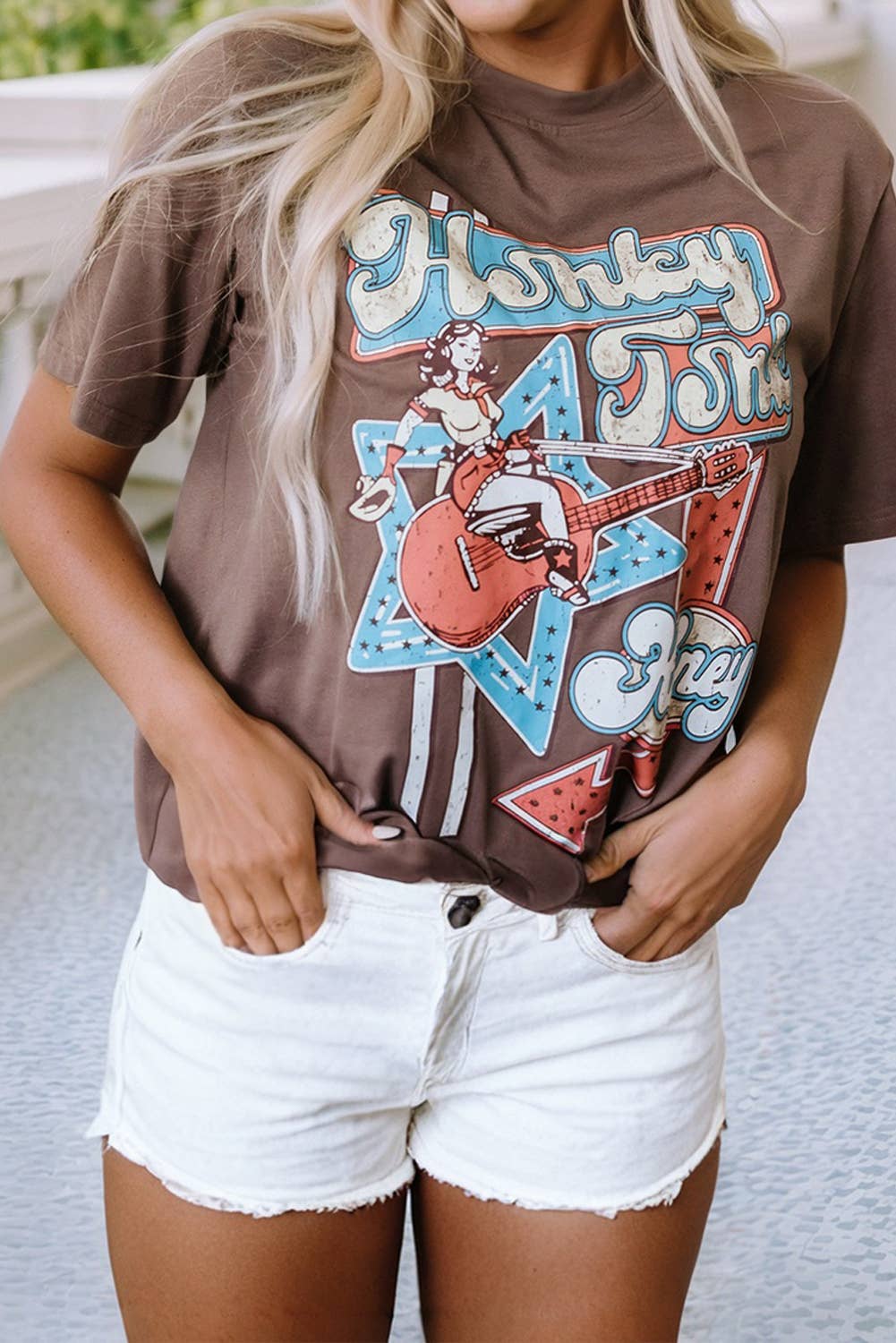 LDC Honky Tonk Honey Graphic Crew Neck Western Fashion Tee: Chicory Coffee