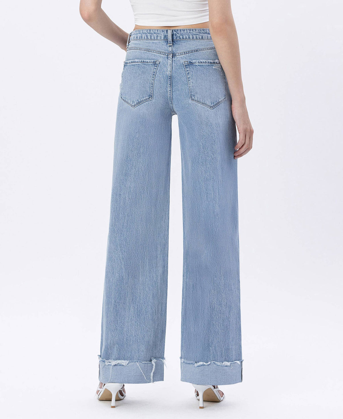 SUPER HIGH RISE CUFFED BAGGY WIDE LEG JEANS T6512: JUBILANT / 32