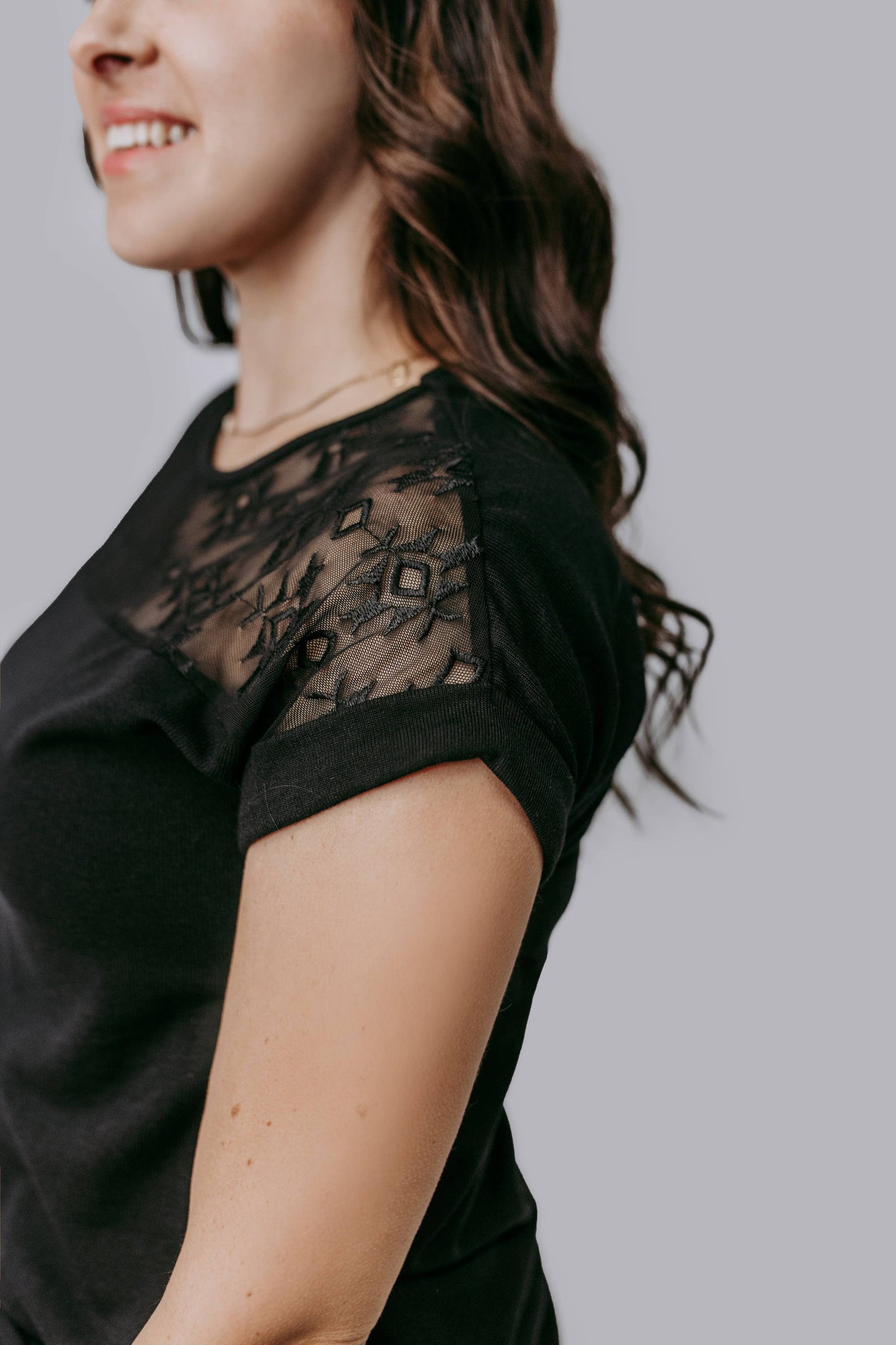 Aztec Lace Mix Blouse: Black