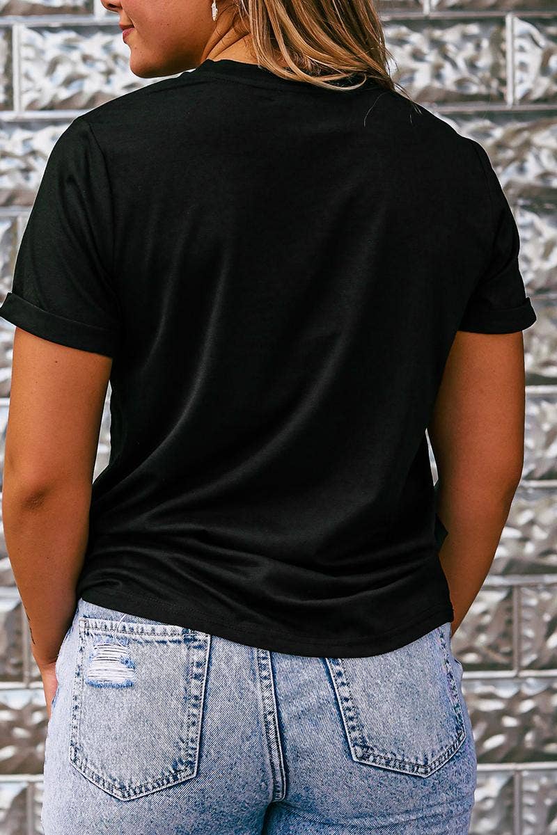 Rhinestone Western Pattern Cotton Blend Graphic T Shirt: Black / L