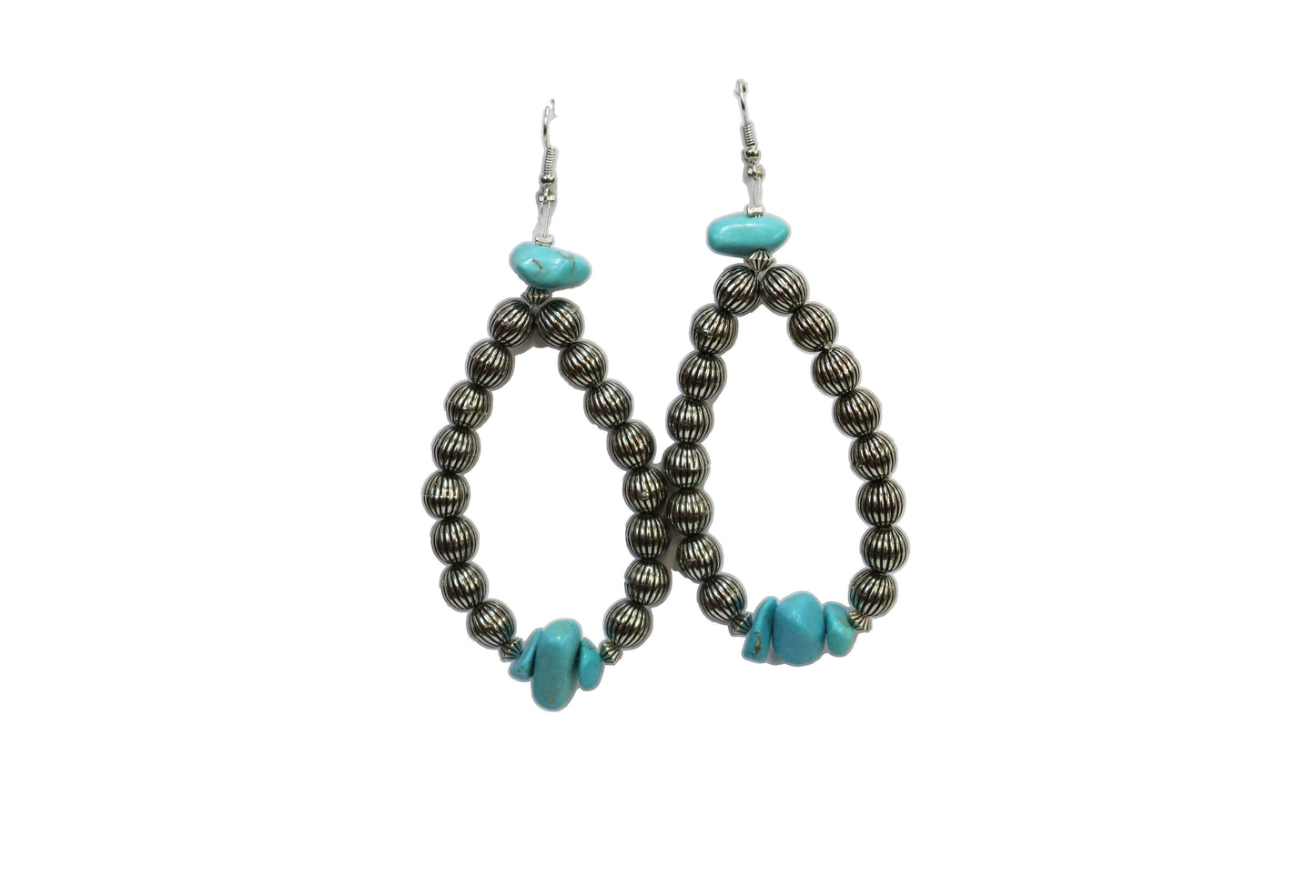4" Turquoise & Melon Bead Teardrop Earrings