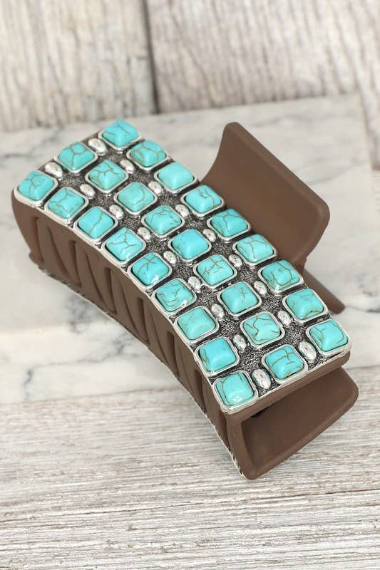 WESTERN MULTI ROW TURQUOISE HAIR CLAW CLIP H15063: Sbtq