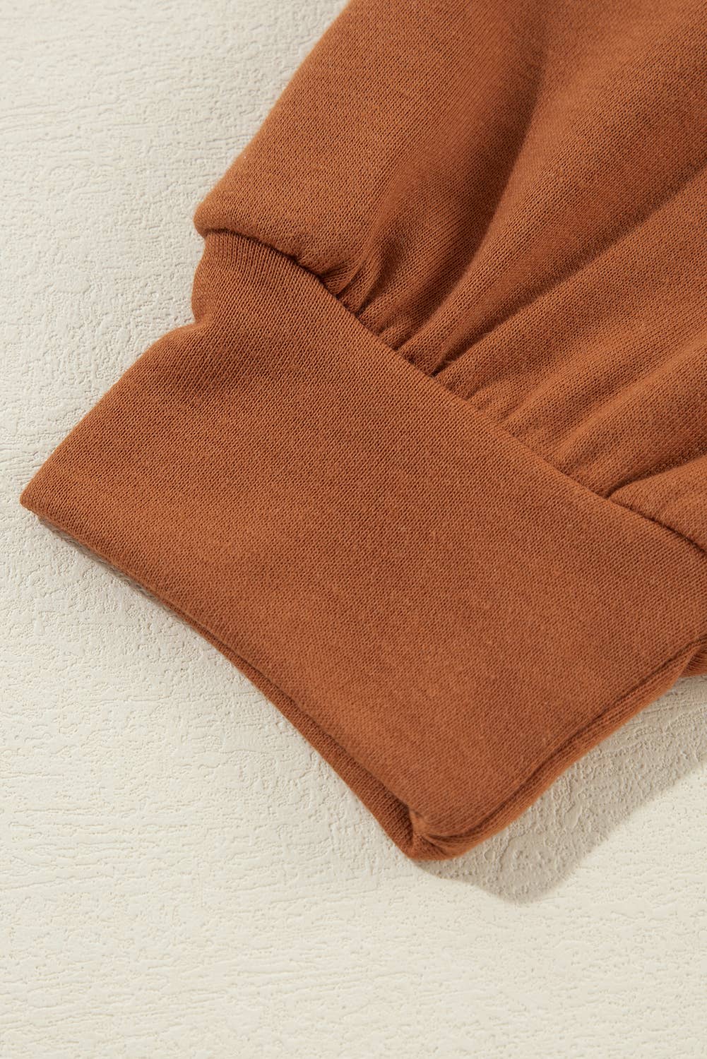 Exposed Seam Cold Shoulder Drawstring Hoodie: Brown / S