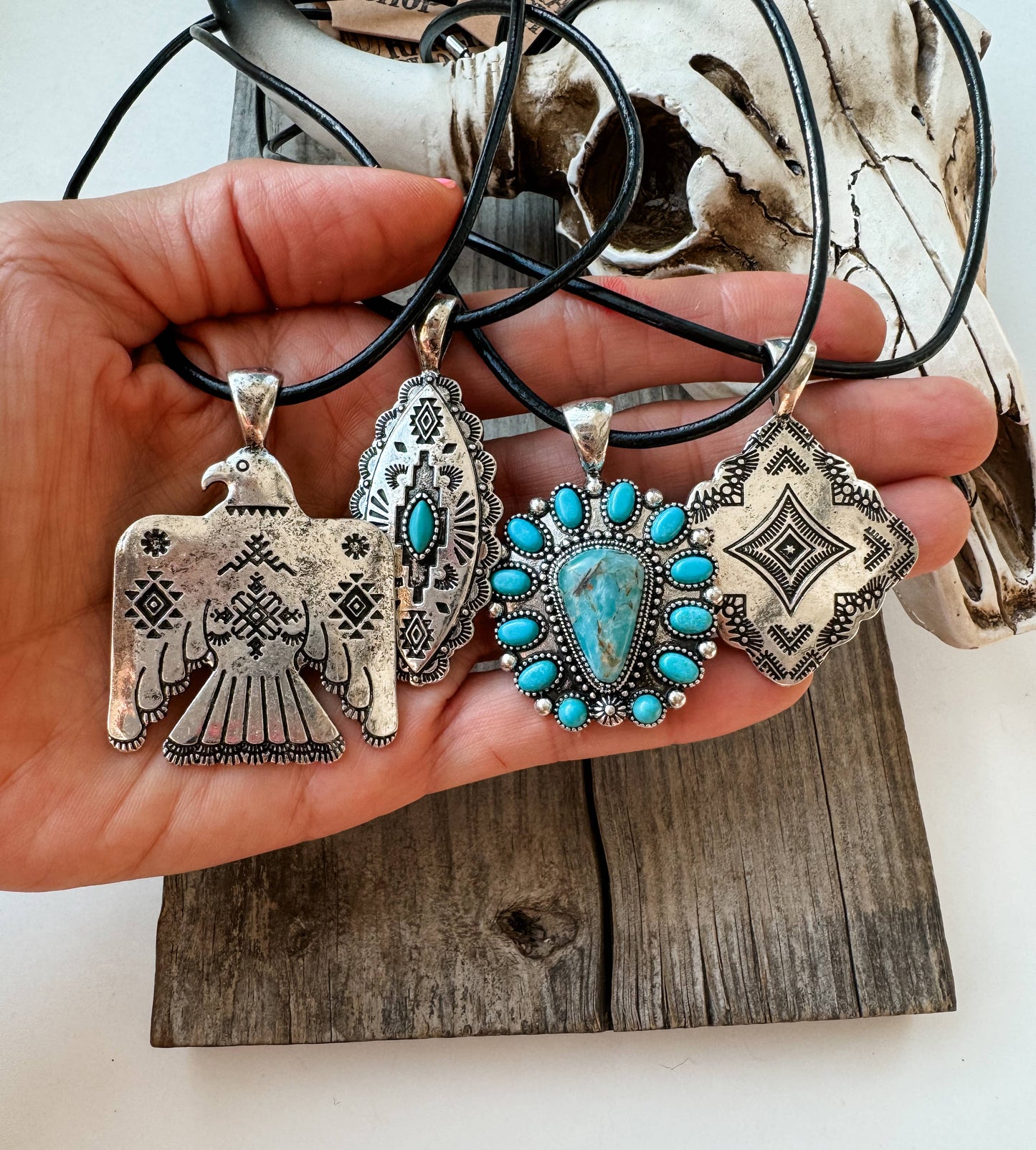 Western Pendant Necklace - Thunderbird conch aztec : 2 - AZTEC STAMPED OVAL