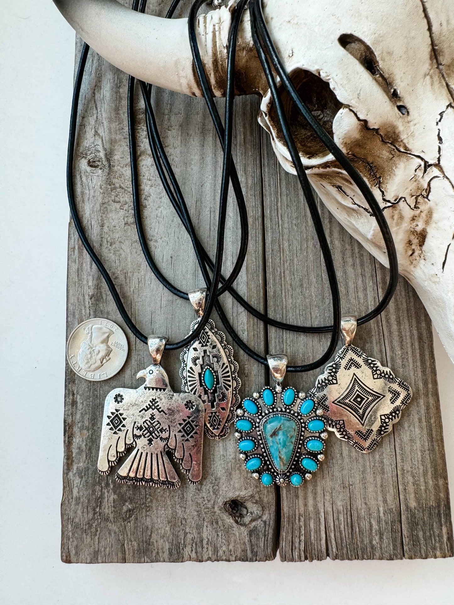 Western Pendant Necklace - Thunderbird conch aztec : 2 - AZTEC STAMPED OVAL