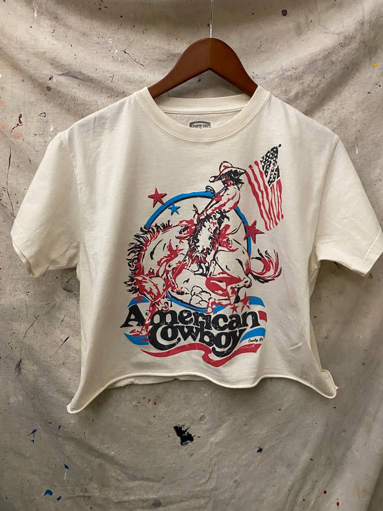 American Cowboy vintage relaxed Crop T-shirt  : Medium Natural
