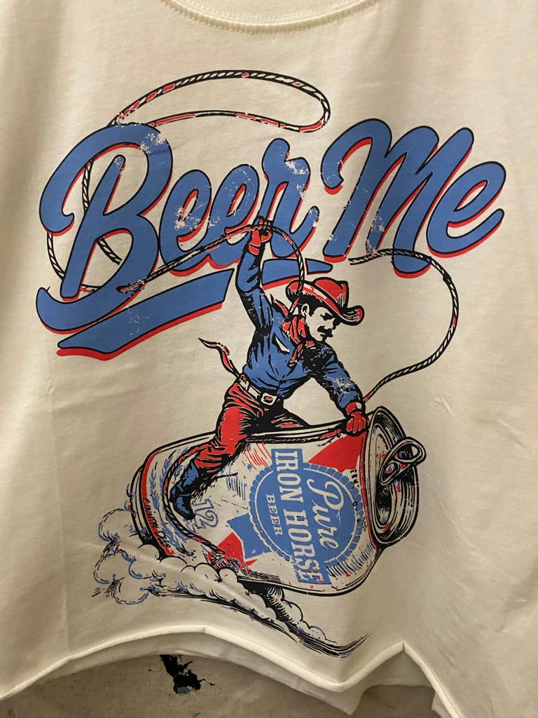 Beer Me Rodeo  relaxed Crop T-shirt : Medium Natural