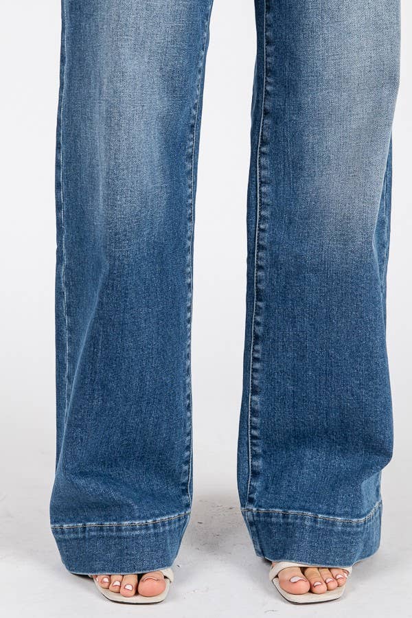 MID RISE STRETCH TROUSER WIDE LEG JEANS