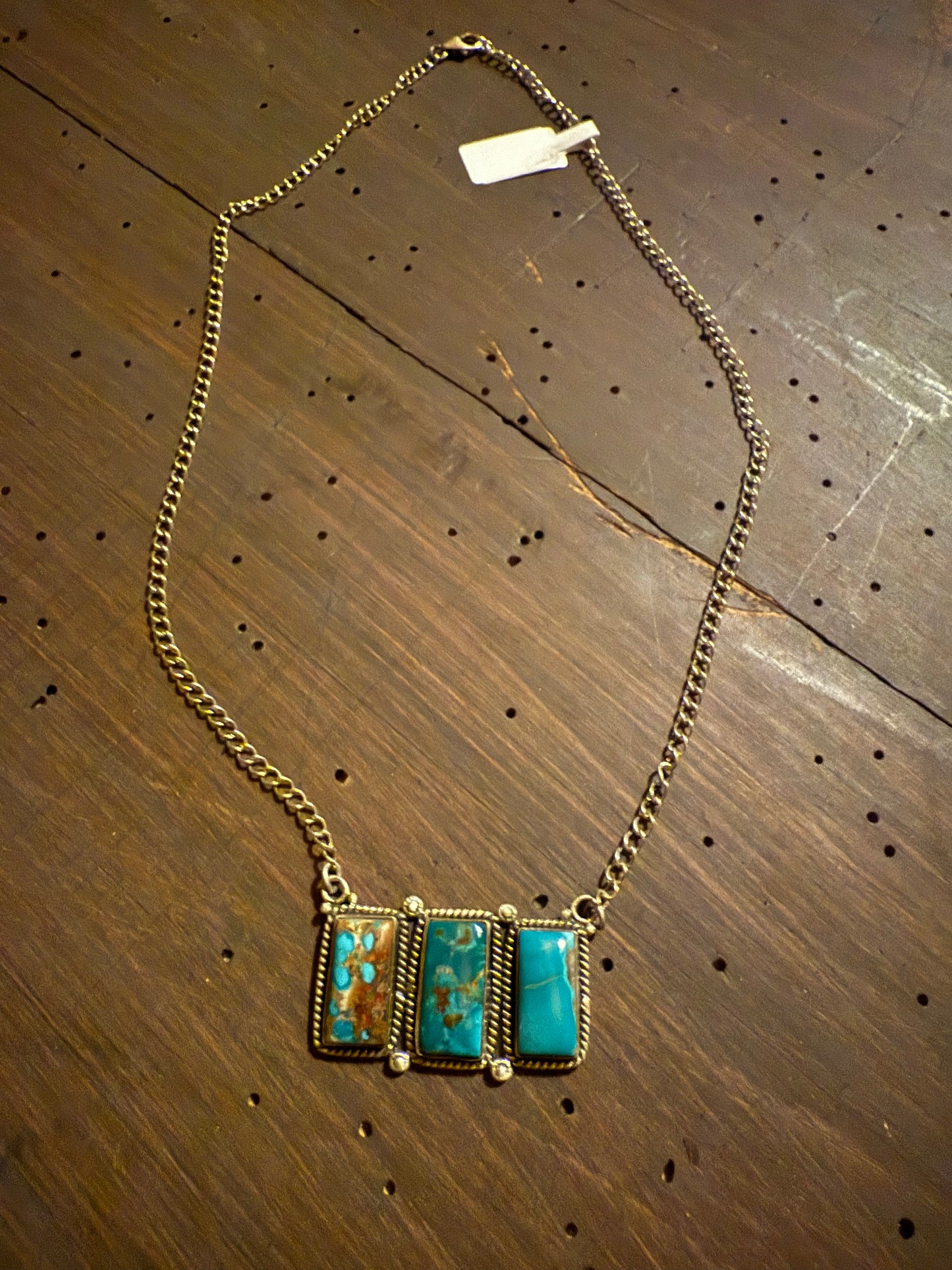 3 Stone Turquoise Bar Necklace (Nizhoni) Sterling Silver