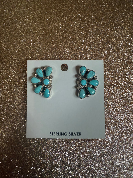 Zuni Handmade SS Kingman Turquoise Earrings