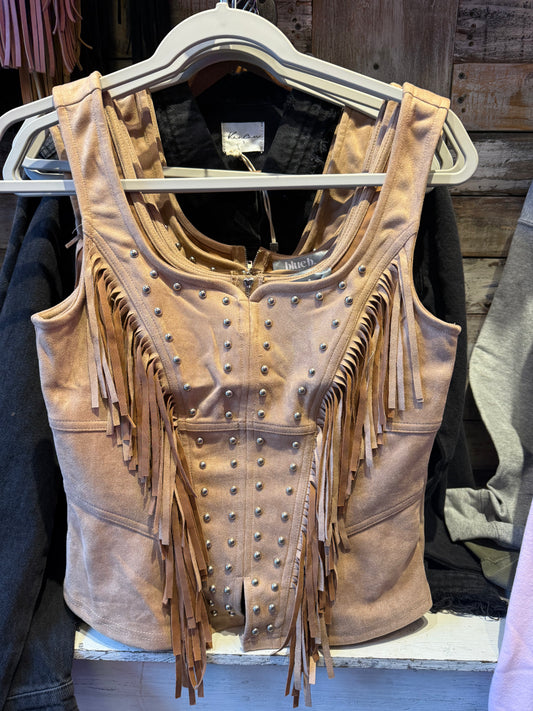 Fringe Stud Faux Suede Tank