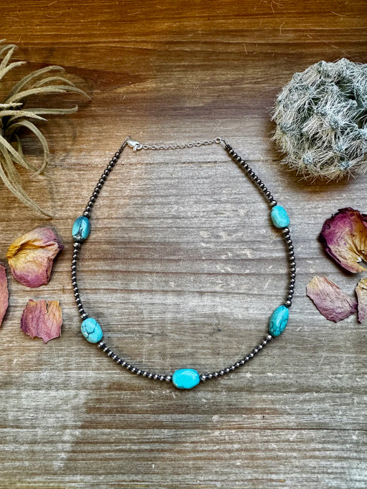 5 Turquoise Choker and Sterling Pearls