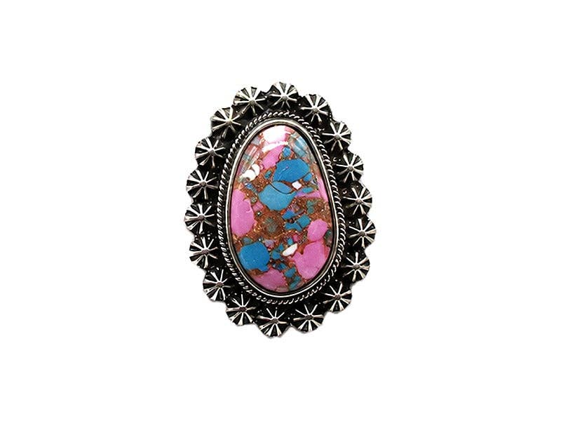 Western Cotton Candy Stone Oval Cuff Ring: Default