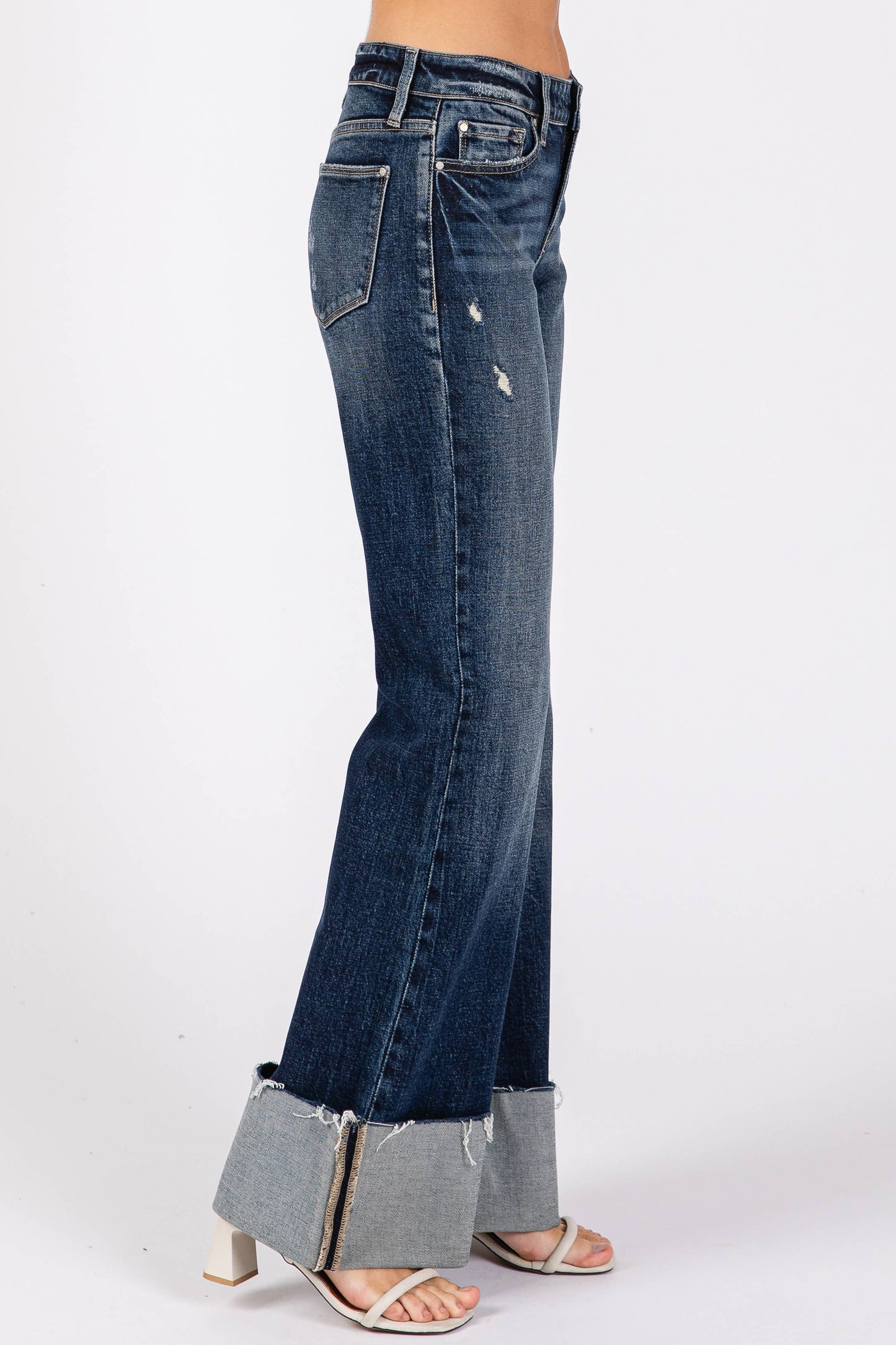P1313F-DK MID RISE COMFORT RELAXED FLARE W/ CUFFED HEM