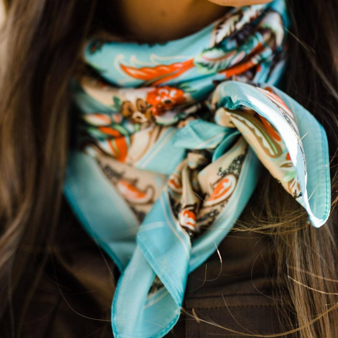 35X35" Turquoise That So 70's Paisley Wild Rag / Scarf