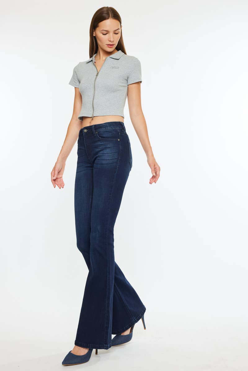 OPEN PACK MID RISE FLARE JEANS-KC6102D-OP: DARK / 1/24