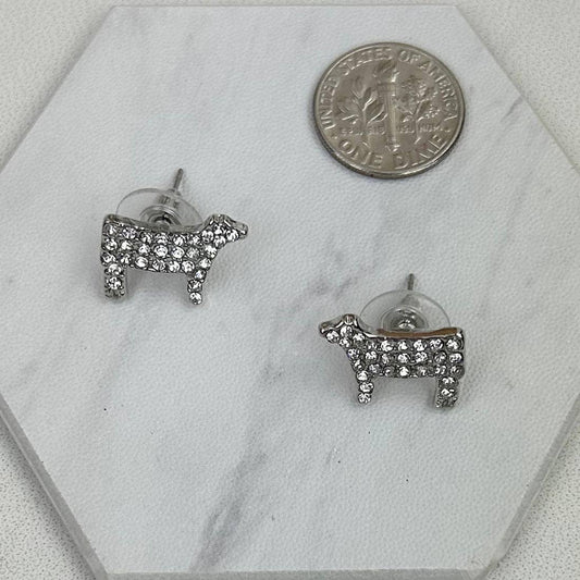 Clear Crystal Cow Stud Earrings