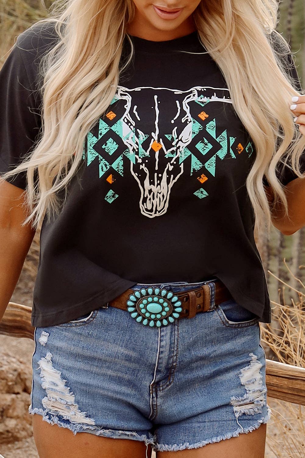 Western Aztec Crewneck T-Shirt: Carbon Grey / L