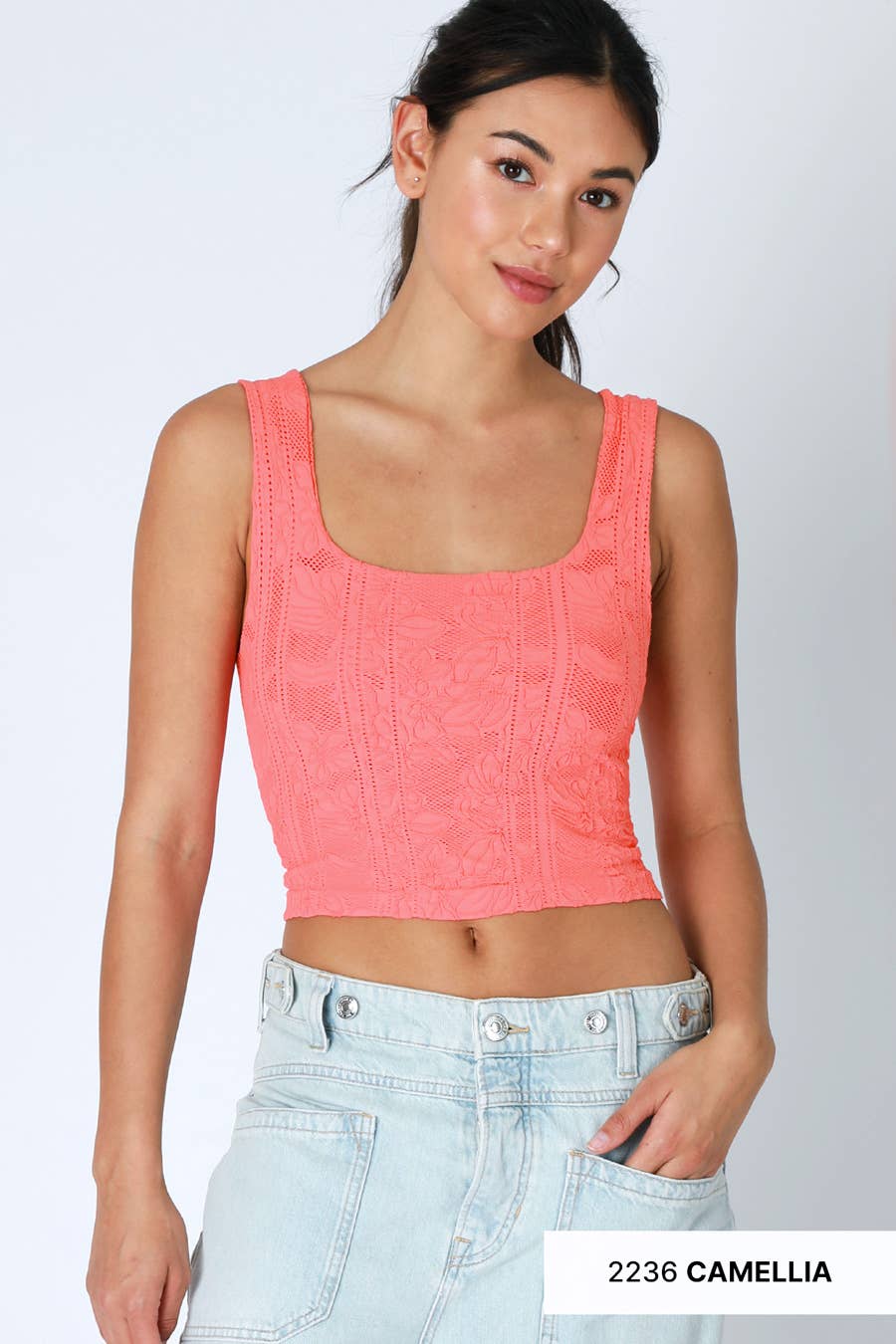 NS8396 - Double Lace Square Crop Top: 006 Black