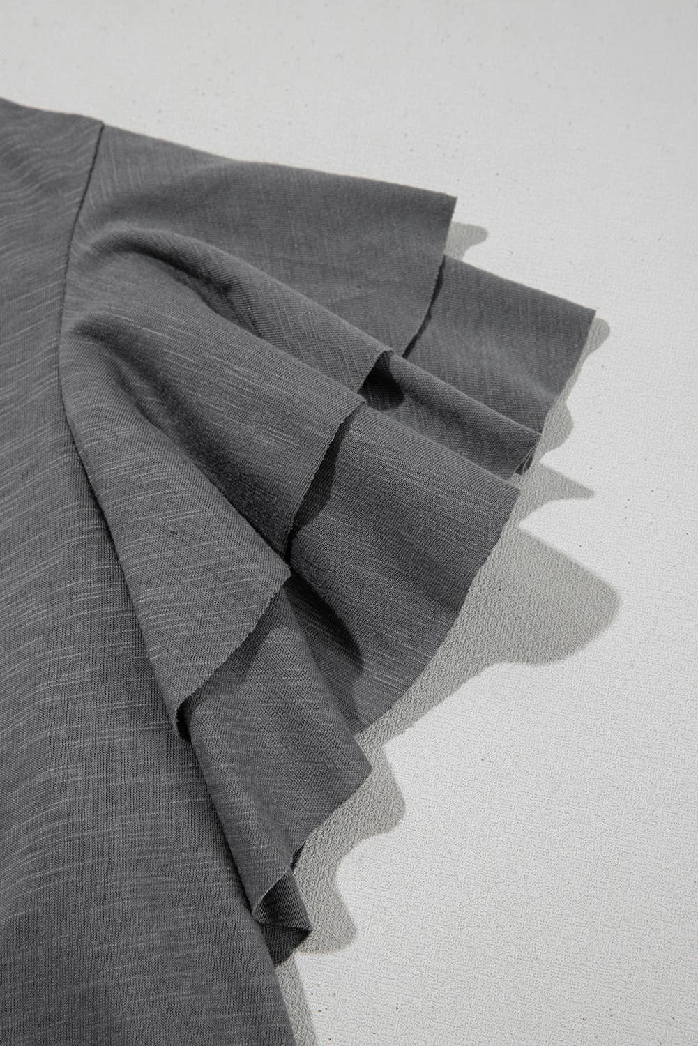 Layered Ruffle Short Sleeve Round Neck Top: Dark Grey / S