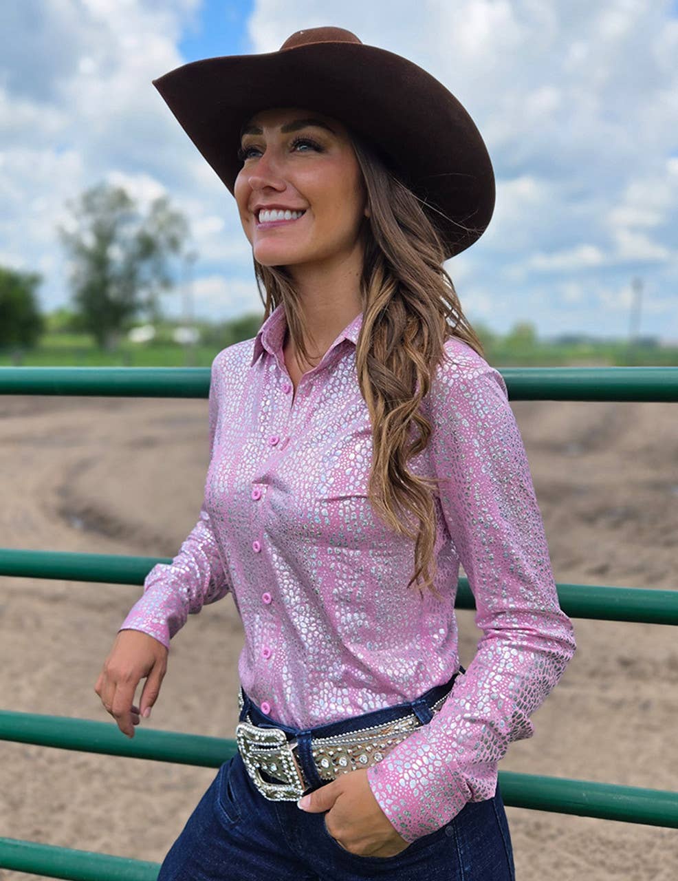 Pullover Button Up With Iridescent Chrome Print Lightweight: Small
