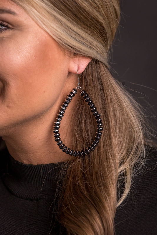 Burnished Silver & Black Rondell Bead Teardrop Earring